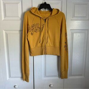 No Boundaries Hoodie Womens Juniors L Golden Pond Cropped Zip Floral Graphic Y2K